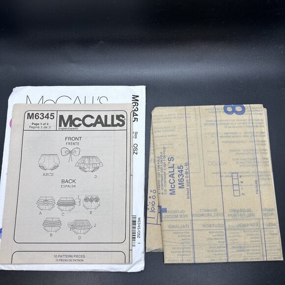 McCall's 6345 “Diaper Covers & Wings” (Size S,M,L,XL) Sewing Pattern Uncut FF - Picture 5 of 5